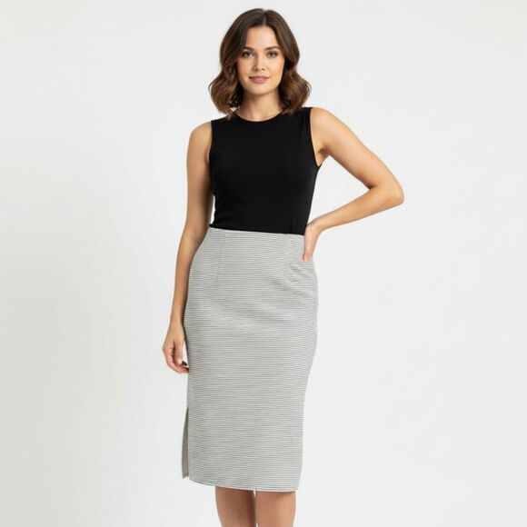 Free Press Nordstrom Black&White Stripes Elastic Waist KneeLength Pencil Skirt - Picture 1 of 12